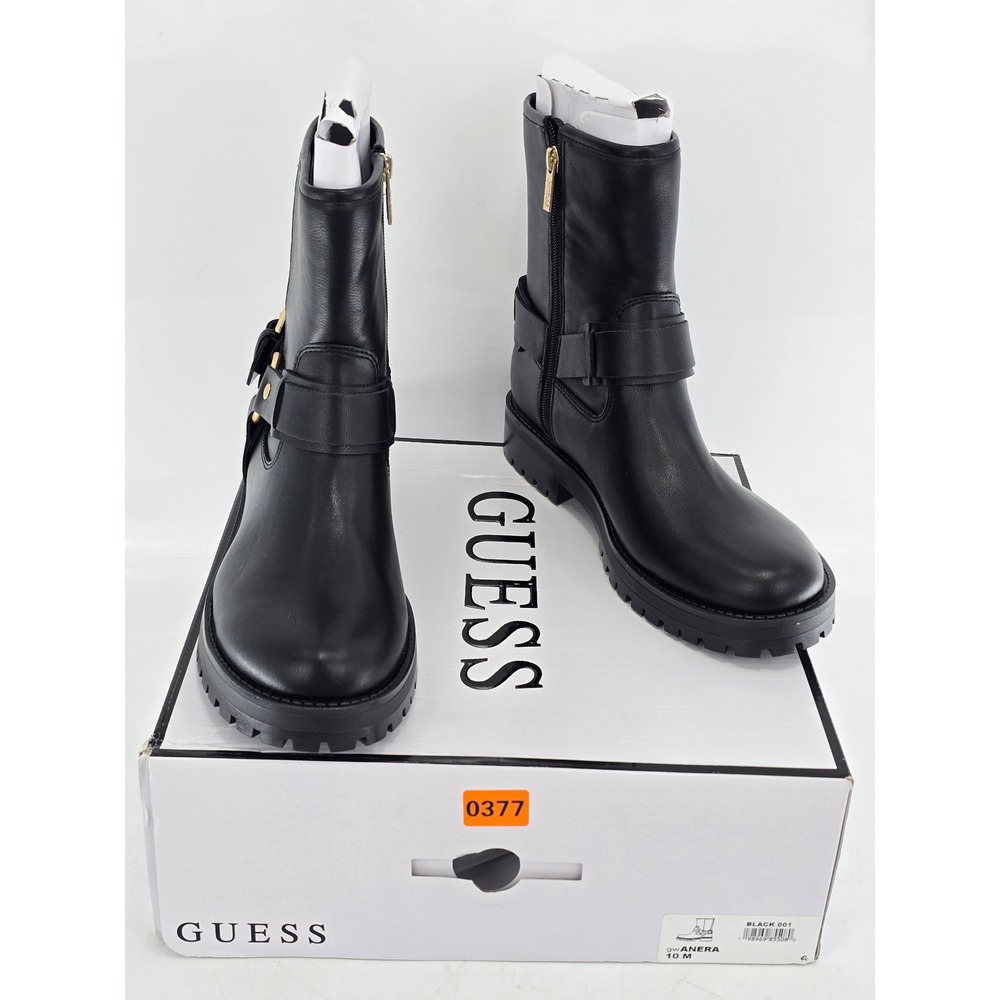 Guess Anera Combat Boots Womens 10M Black Faux Leather Buckle Lug Sole - New‎